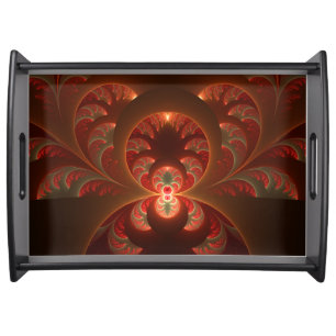 Luminous abstract modern orange red Fractal Serving Tray