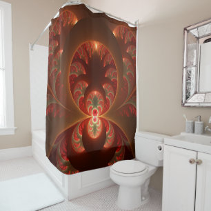 Luminous abstract modern orange red Fractal Shower Curtain