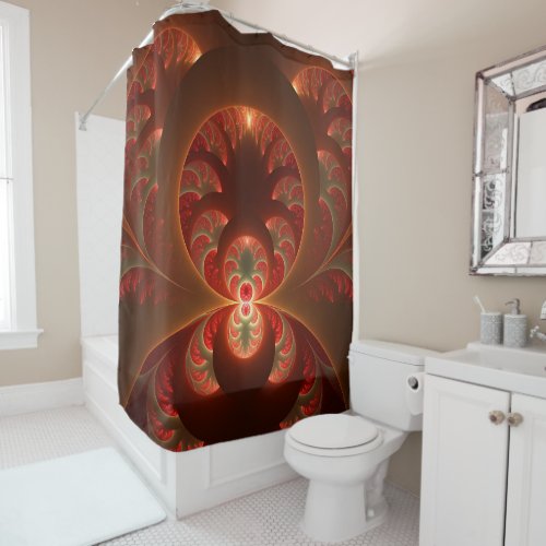 Luminous abstract modern orange red Fractal Shower Curtain