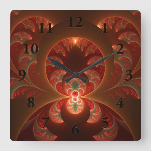 Luminous abstract modern orange red Fractal Square Wall Clock