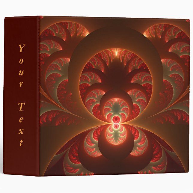 Luminous abstract modern orange red Fractal Text 3 Ring Binder (Front/Spine)