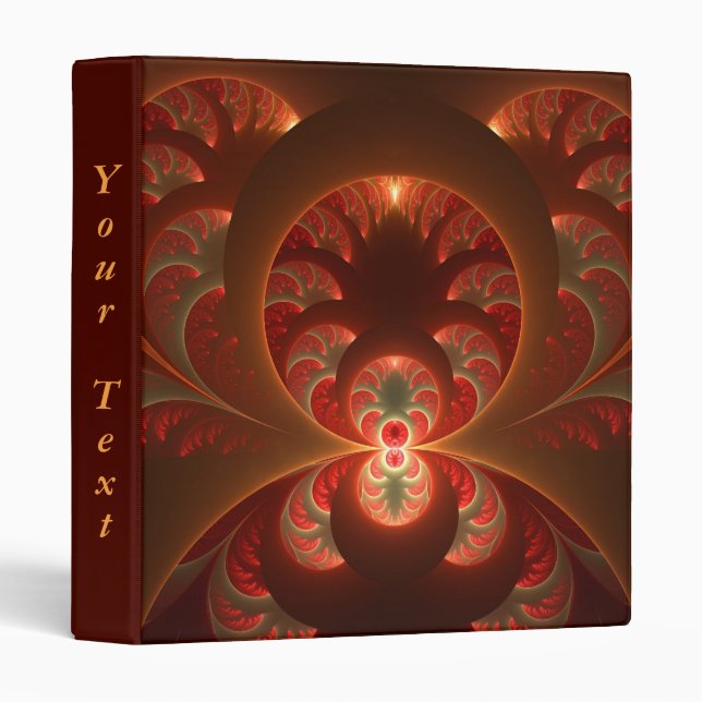 Luminous abstract modern orange red Fractal Text 3 Ring Binder (Front/Spine)