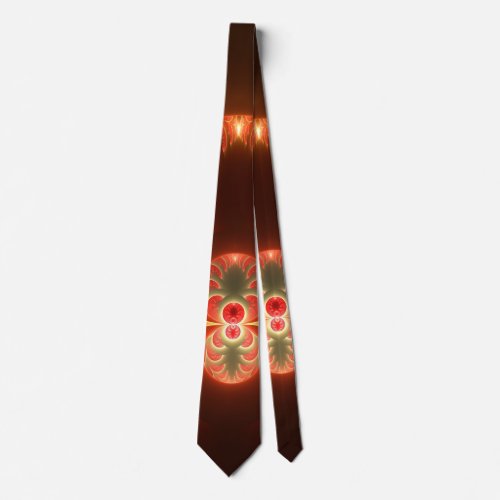 Luminous abstract modern orange red Fractal Tie