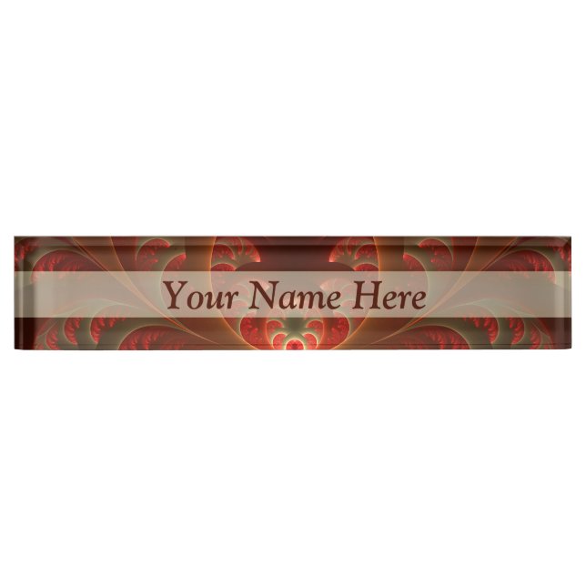 Luminous abstract modern orange red Fractal Title Desk Name Plate (Front)