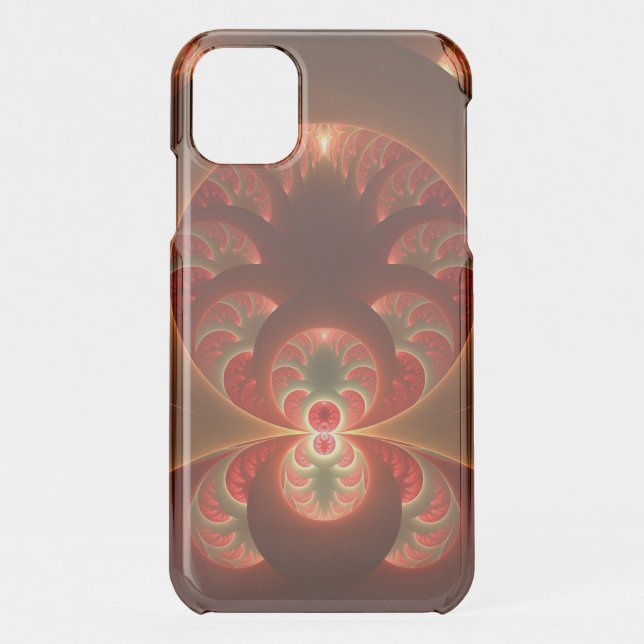 Luminous Abstract Modern Orange Red Fractal Uncommon iPhone Case (Back)