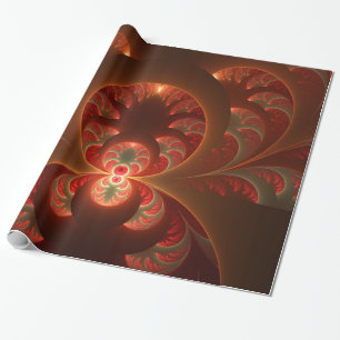 Luminous abstract modern orange red Fractal Wrapping Paper