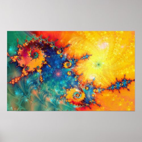 Luminous abstract modern orangeblue Fractal Poster