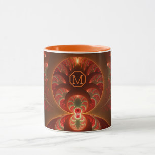 Luminous abstract orange red Fractal Monogram Mug