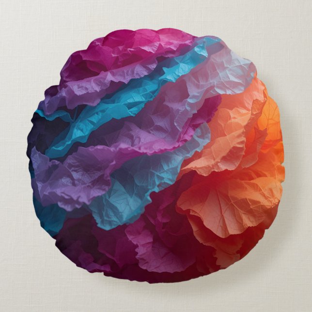 Luminous Abstract Tissue Paper Layers Round Pillow (Front)