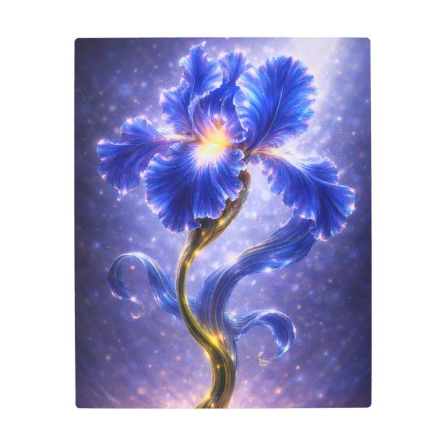 Luminous Blue Bloom Fantasy Flower Metal Wall Art (Front)