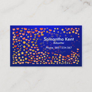 Luminous Blue Floating Hearts Stars Babysitting Business Card
