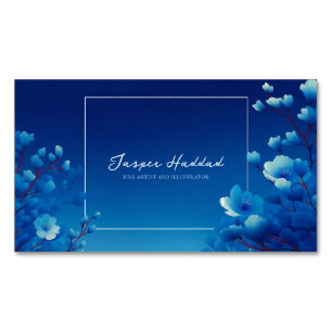 Luminous Blue Floral Monochromatic Business Card Magnet