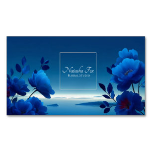 Luminous Blue Floral Seascape Monochromatic Business Card Magnet