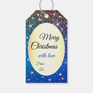 Luminous Blue Gradient Glitter Sparkle X-Mas Gold Gift Tags