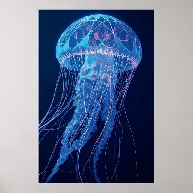 Luminous Blue Jellyfish Glowing Ocean Spirit Poster (Front)
