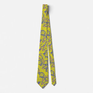 Luminous Blue net w flowers 02b BYellow BG Neck Tie