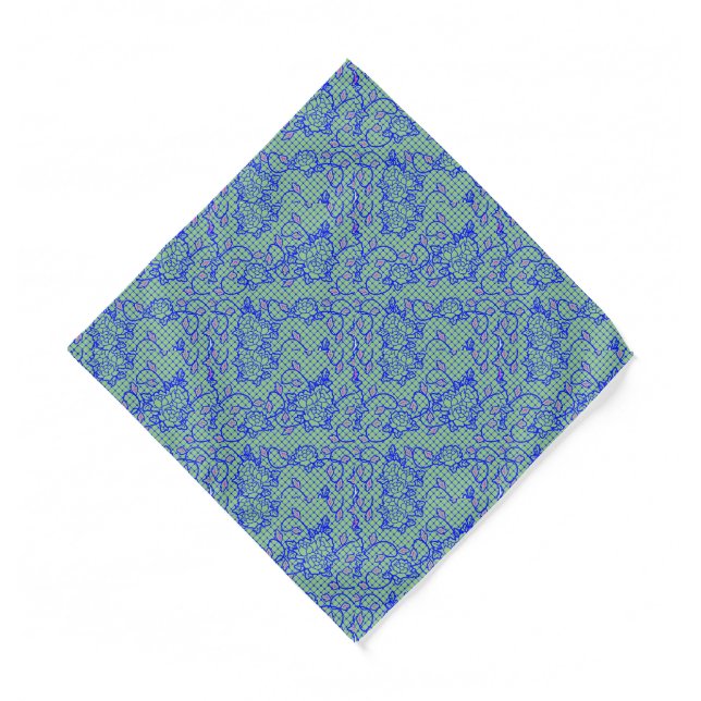 Luminous Blue net w flowers 02b LGreen BG Bandana (Front)