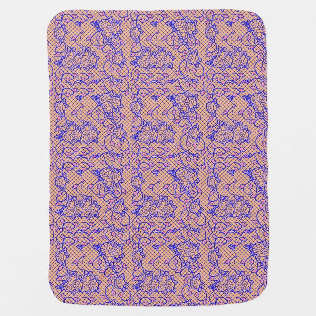 Luminous Blue net w flowers 02b LOrange BG Fleece  Baby Blanket (Front)