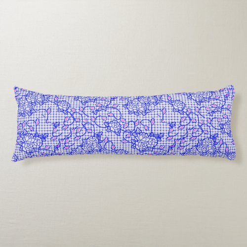 Luminous Blue net w flowers 02b Offwhite BG Body Pillow