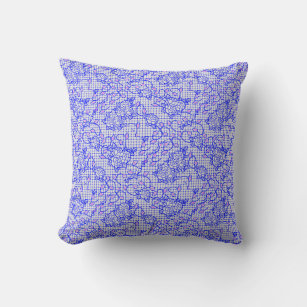 Luminous Blue net w flowers 02b Offwhite BG Throw Pillow