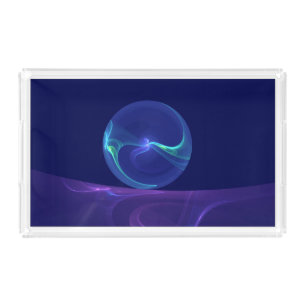 Luminous Blue Purple Dream Abstract Fractal Art Acrylic Tray