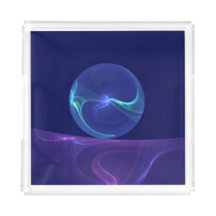 Luminous Blue Purple Dream Abstract Fractal Art Acrylic Tray
