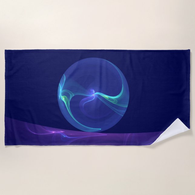 Luminous Blue Purple Dream Abstract Fractal Art Beach Towel (Front)