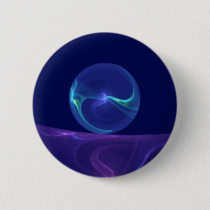 Luminous Blue Purple Dream Abstract Fractal Art Button