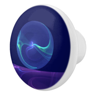 Luminous Blue Purple Dream Abstract Fractal Art Ceramic Knob