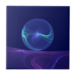 Luminous Blue Purple Dream Abstract Fractal Art Ceramic Tile