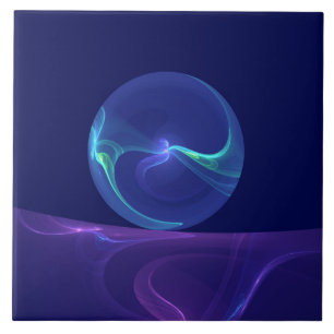 Luminous Blue Purple Dream Abstract Fractal Art Ceramic Tile