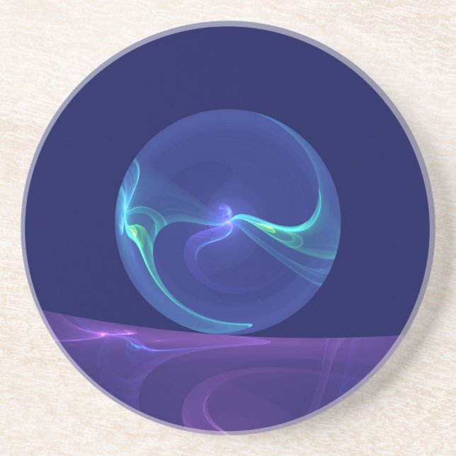 Luminous Blue Purple Dream Abstract Fractal Art Coaster (Front)