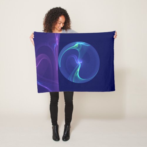 Luminous Blue Purple Dream Abstract Fractal Art Fleece Blanket