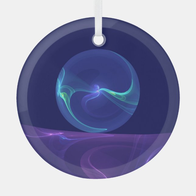 Luminous Blue Purple Dream Abstract Fractal Art Glass Ornament (Front)