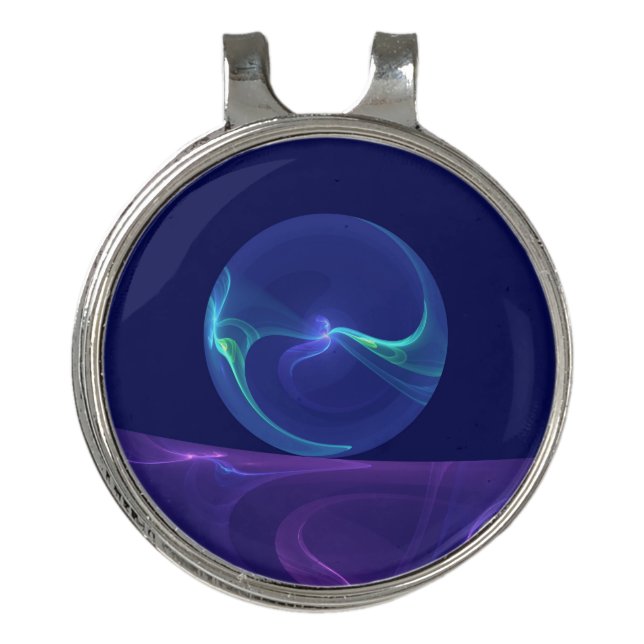 Luminous Blue Purple Dream Abstract Fractal Art Golf Hat Clip (Front)