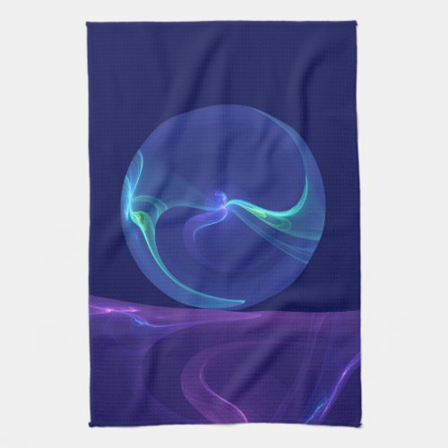 Luminous Blue Purple Dream Abstract Fractal Art Kitchen Towel