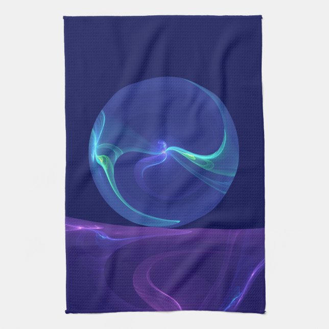 Luminous Blue Purple Dream Abstract Fractal Art Kitchen Towel (Vertical)