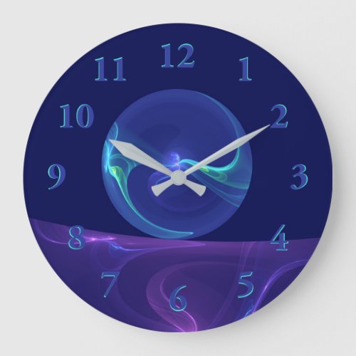 Luminous Blue Purple Dream Abstract Fractal Art Large Clock