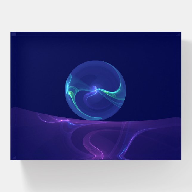 Luminous Blue Purple Dream Abstract Fractal Art Paperweight (Front)