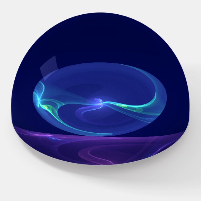 Luminous Blue Purple Dream Abstract Fractal Art Paperweight (Angled)