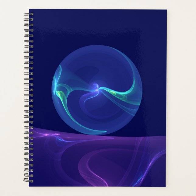 Luminous Blue Purple Dream Abstract Fractal Art Planner (Front)