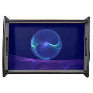 Luminous Blue Purple Dream Abstract Fractal Art Serving Tray