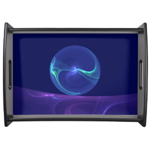 Luminous Blue Purple Dream Abstract Fractal Art Serving Tray