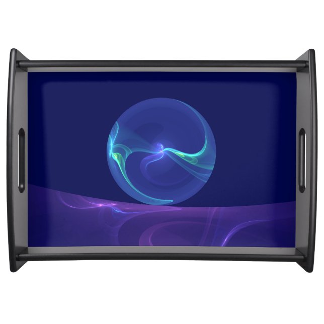 Luminous Blue Purple Dream Abstract Fractal Art Serving Tray (Front)