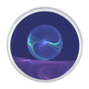 Luminous Blue Purple Dream Abstract Fractal Art Silver Finish Lapel Pin