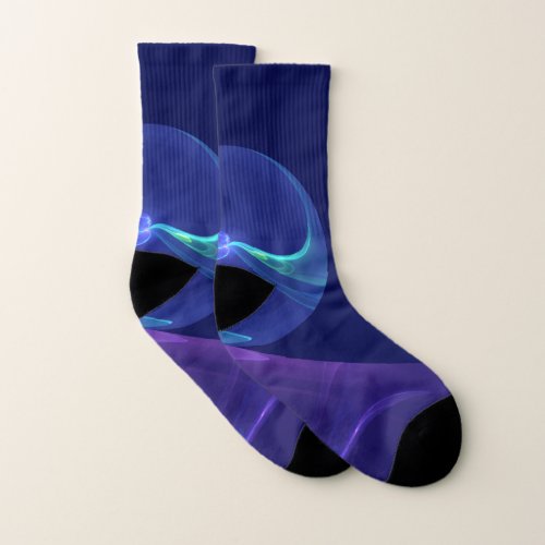 Luminous Blue Purple Dream Abstract Fractal Art Socks