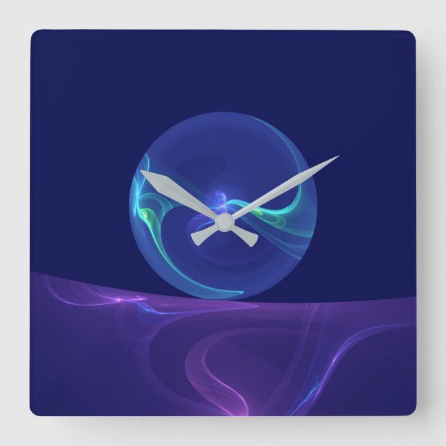 Luminous Blue Purple Dream Abstract Fractal Art Square Wall Clock (Front)