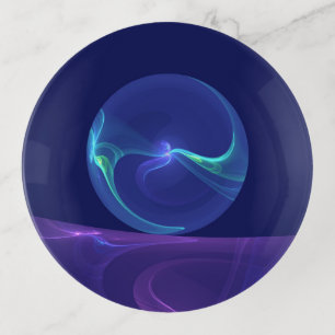 Luminous Blue Purple Dream Abstract Fractal Art Trinket Tray