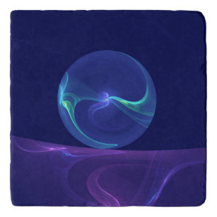 Luminous Blue Purple Dream Abstract Fractal Art Trivet