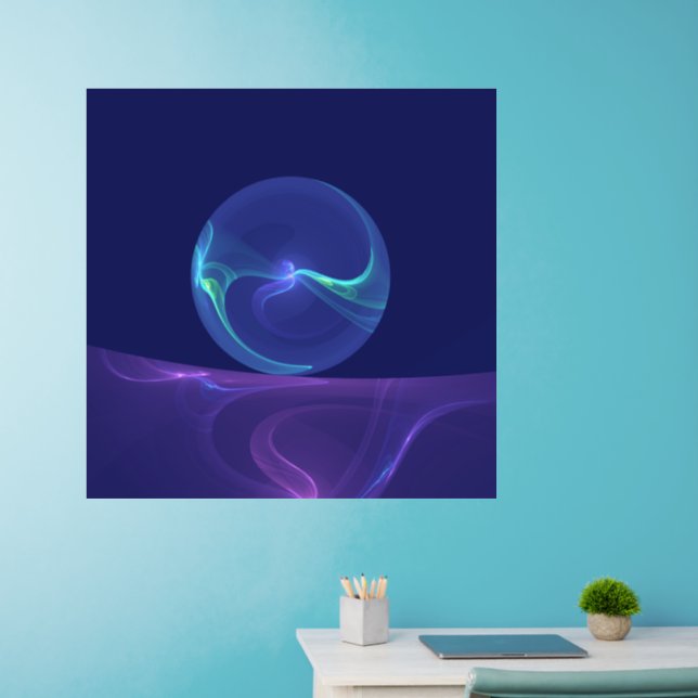 Luminous Blue Purple Dream Abstract Fractal Art Wall Decal (Home Office)